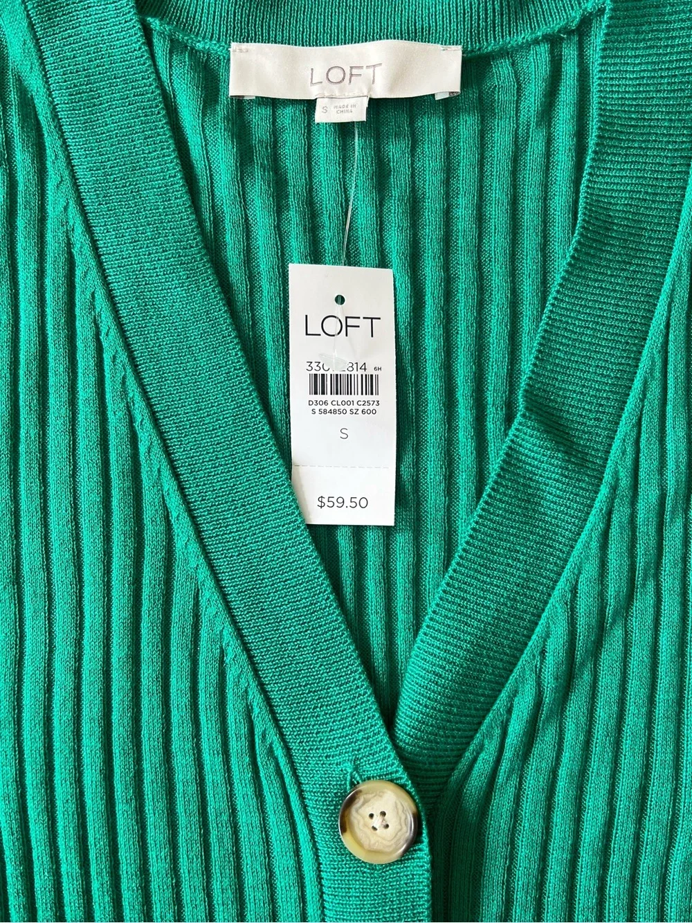 LOFT Ribbed Button-Front V-Neck Cardigan - Picture 2 of 10